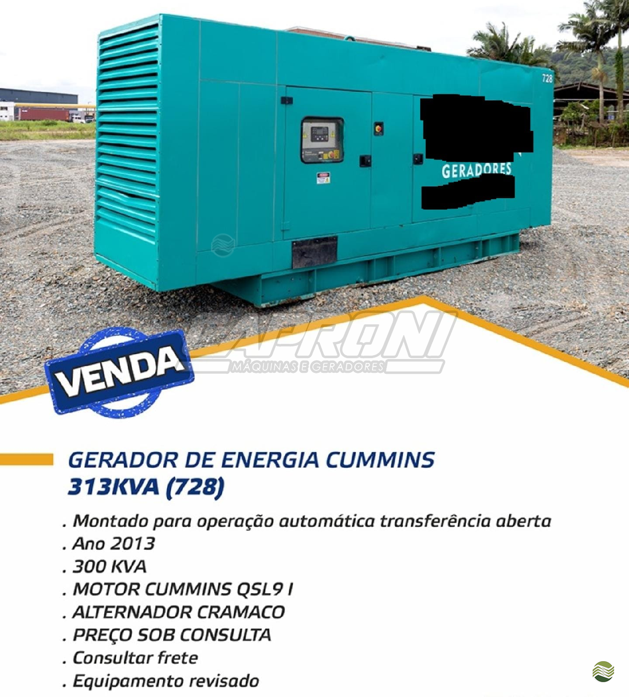 EQUIPAMENTOS GRUPO GERADOR GERADOR Caproni Máquinas e Geradores SANTO ANDRE SÃO PAULO SP